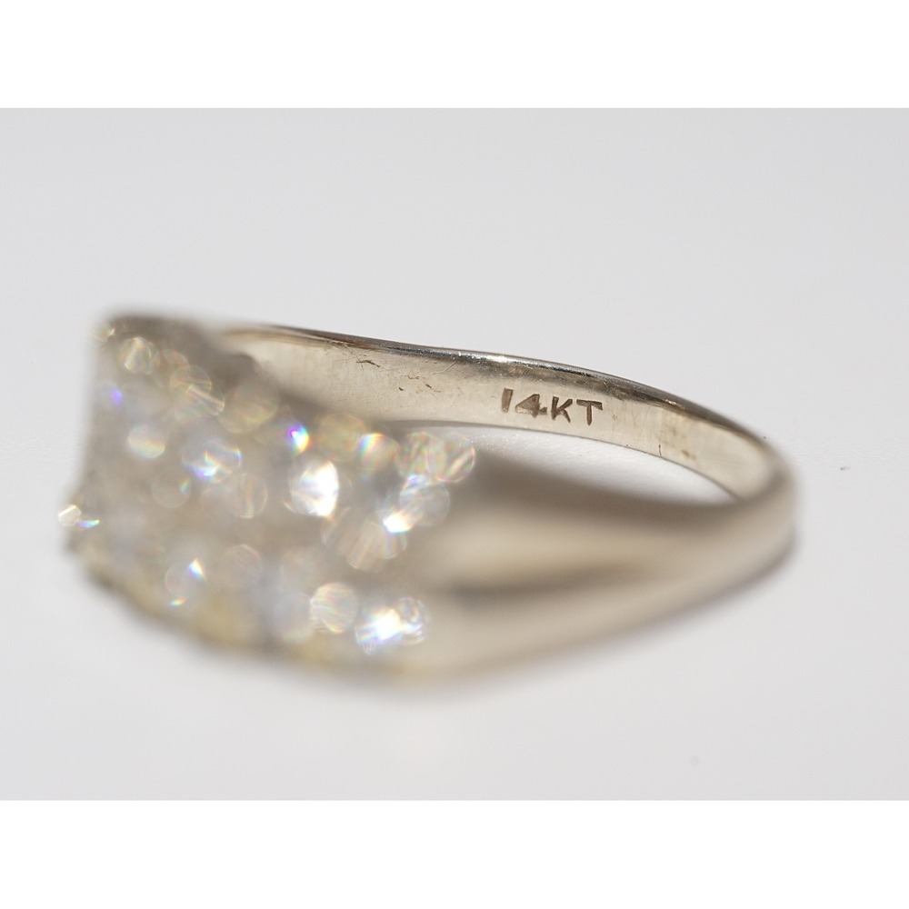 Vintage 14k Solid White Gold Cluster Rows Natural Diamond Ring - Size 6.75 4.13g - Picture 12 of 12